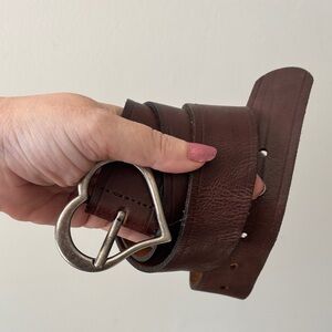 Brown Leather Belt with Heart Buckle women size 2X